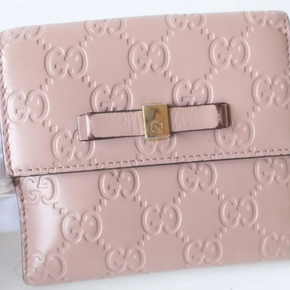 100% Authentic GUCCI GG Pattern Guccissima Bifold Wallet Leather Pink Preloved - Picture 2 of 15